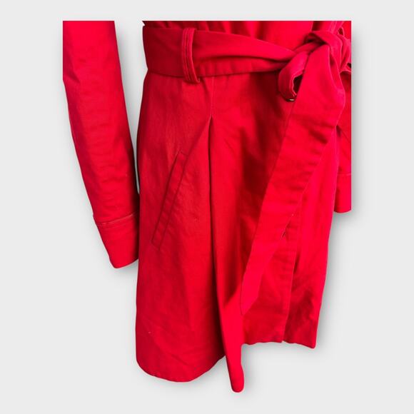 Elevenses Pansy Red Corset Back Lace Up Pleated Belted Trench Coat Women's sz 12 - Picture 11 of 15